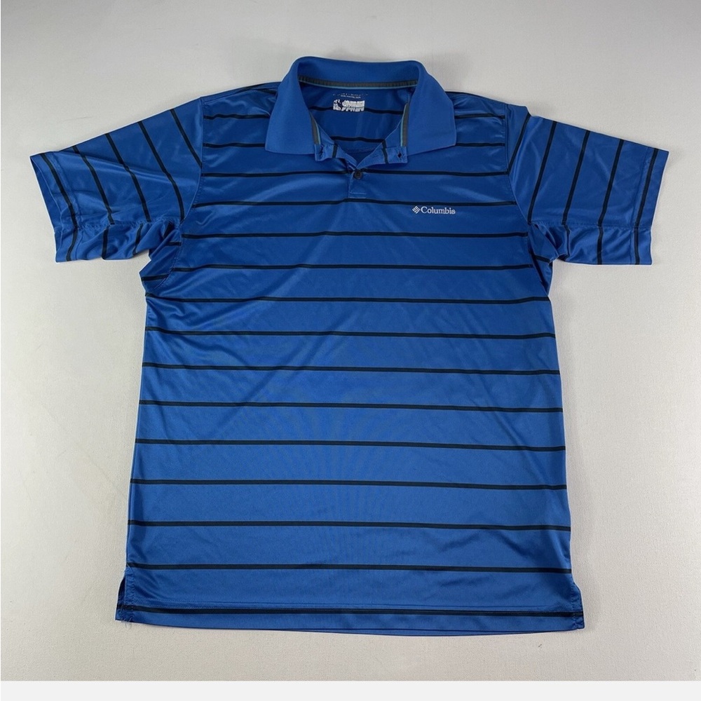 Columbia Polo Shirt Adult Large Blue Black Striped Omni-Shade Performance Mens